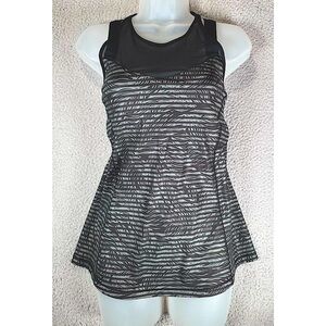 Lululemon Running In The City Tank Womens 8 Stripe Grey Black Gym Fitness Girlie